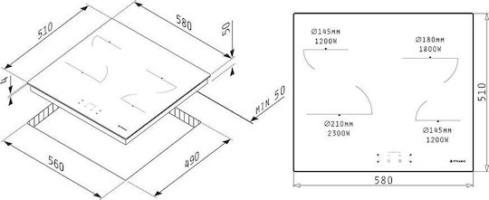 Pyramis PO782008SBL + PHC61410FMB Φούρνος άνω Πάγκου 78lt με Κεραμικές Εστίες Π59.5εκ. Black