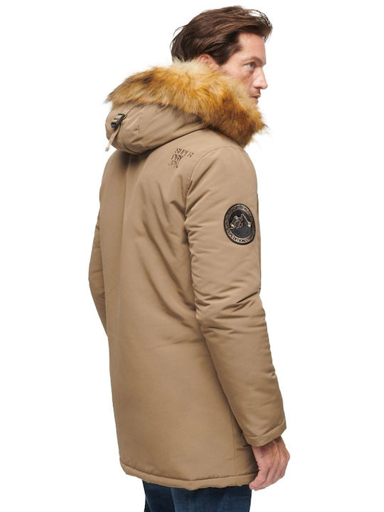 Superdry Everest Herren Winter Jacke Parka Μπεζ