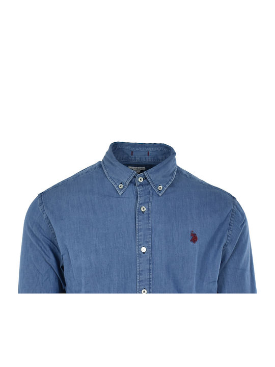 Evan Langärmeliges Jeanshemd in normaler Passform, Blau.