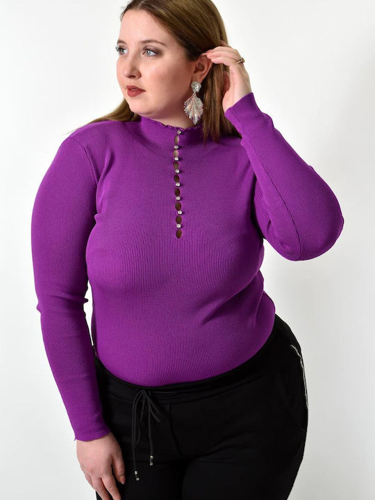 Potre Damen Crop Top Rollkragenpullover Langarm Magenta