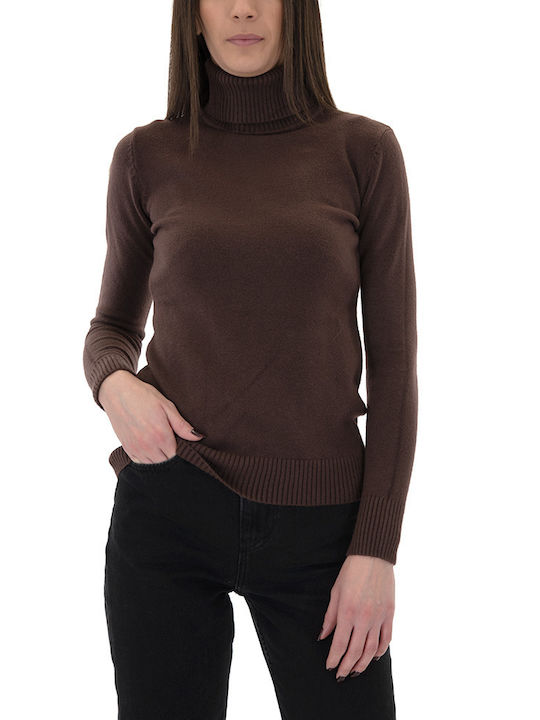 Matchbox Long-sleeved Women's Pullover Turtleneck ΚΑΦΕ MTCHBX-2210-BROWN