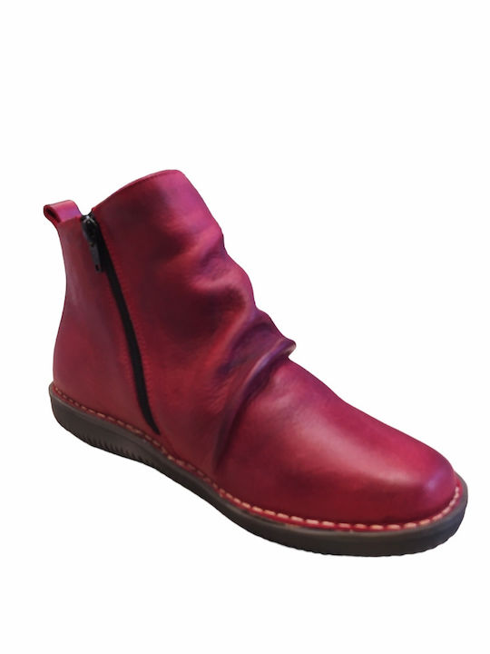 Leather Women's Ankle Boots Granate