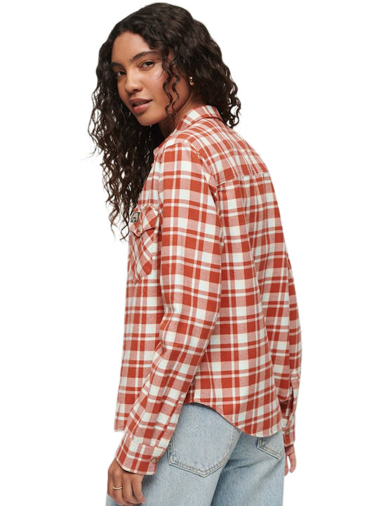 Superdry Women's Checked Long Sleeve Shirt H6A/ORANGE CHECK