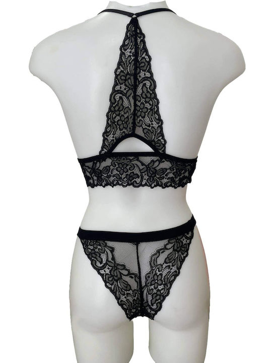 Katia Lace Underwear Set with Bralette & Brazil Black