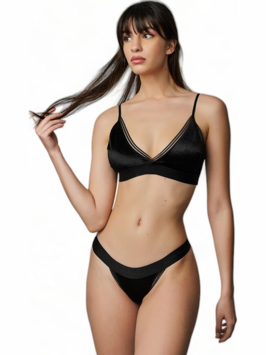 Cansoy Underwear Set with Bralette & Brazil Black Soft