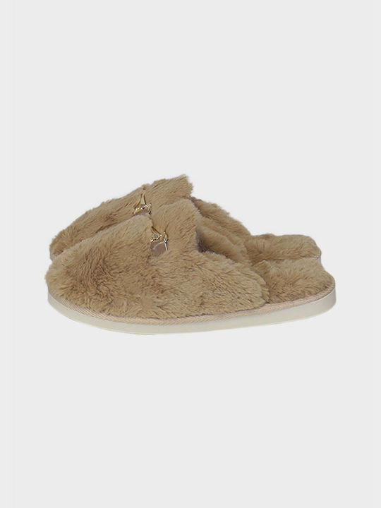 G Secret Winter Women's Slippers with fur in Beige color