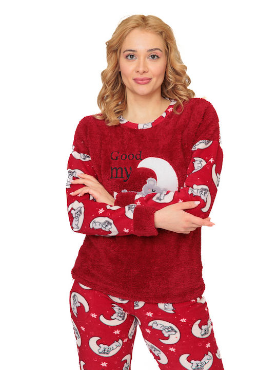 SNC Homewear Winter Damen Pyjama-Set Vlies Rot