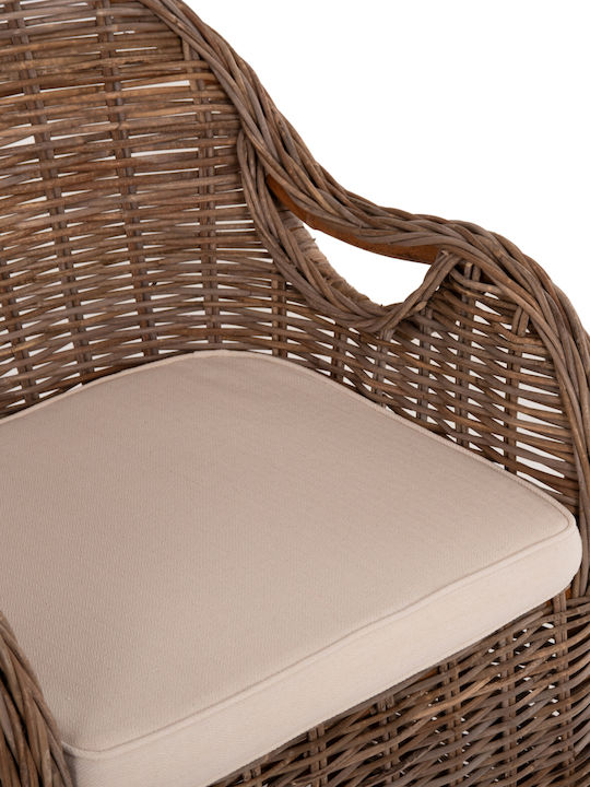 Πολυθρόνα Εξωτερικού Χώρου Rattan Καφέ με Μαξιλάρι 63x65x87εκ.