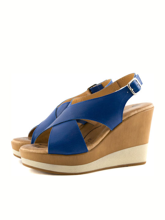 Lola Canales Women's Leather Platform Shoes Blue