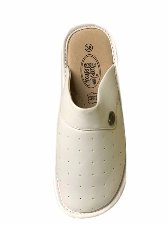 Sunshine Damen Leder Anatomisch Clogs Weiß