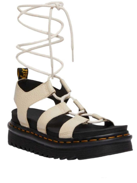 Nartilla Δερμάτινα Γυναικεία Σανδάλια Flatforms Μπεζ