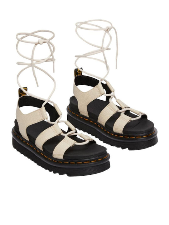 Nartilla Δερμάτινα Γυναικεία Σανδάλια Flatforms Μπεζ