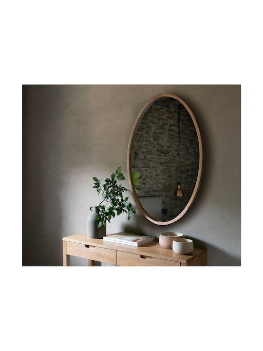 Andrea House Wall Mirror Oval with Beige Wooden Frame 90x60cm 1pcs