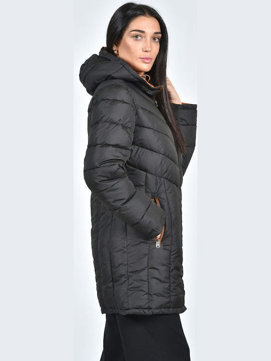 Women's Short Puffer Jacket Double Sided Waterproof and Windproof for Spring or Autumn Black