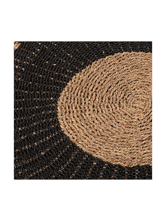 InTheBox Seagrass Teppich Rund Synthetisch,Polyester/Cotton/Leather Black-Natural