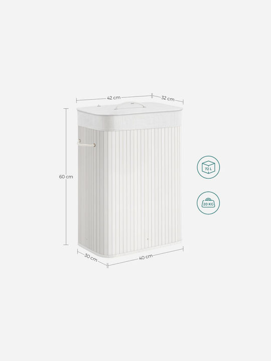 Songmics Bamboo Laundry Basket with Lid 40x30x60cm White