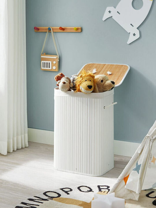 Songmics Bamboo Laundry Basket with Lid 40x30x60cm White
