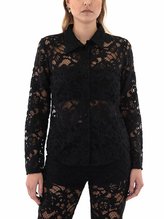 Studio 83 Damen Bluse Langärmelig Blumen Black