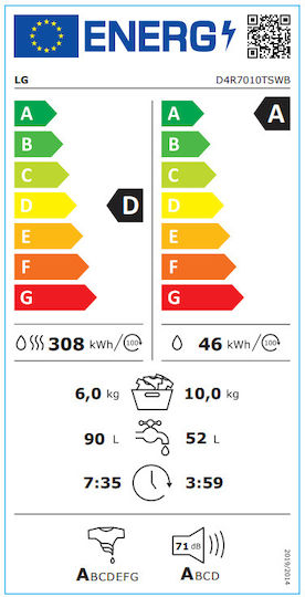 LG Πλυντήριο-Στεγνωτήριο Ρούχων 10kg/6kg Ατμού 1400 Στροφές με Wi-Fi