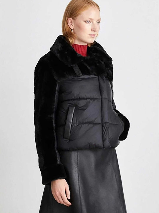 DKNY Lang Damen Puffer Jacke für Winter Schwarz