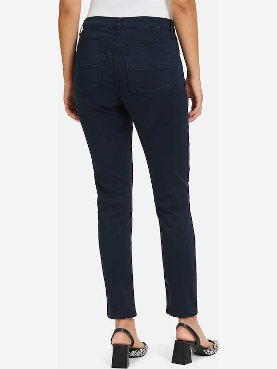 Women's Fabric Capri Trousers Slim Fit Dark Blue
