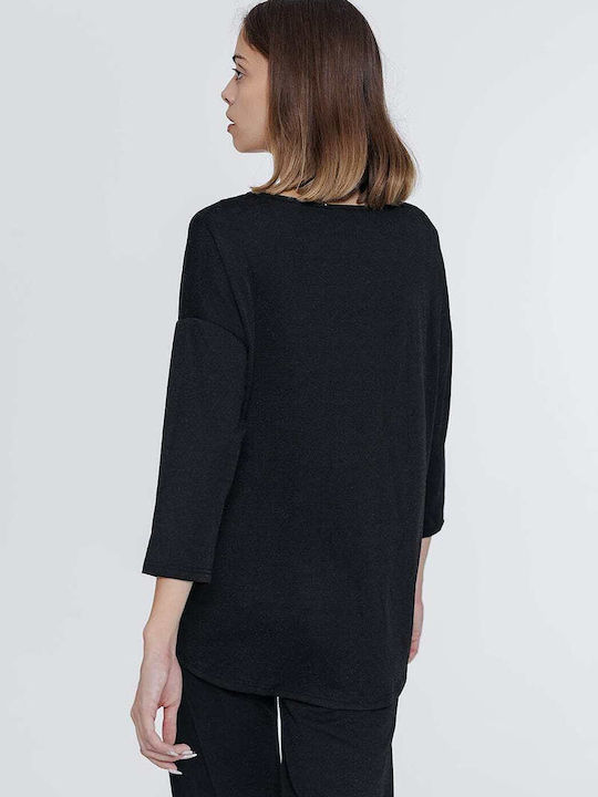 Γυναικεία Μπλούζα με Μανίκι 3/4 & V Λαιμόκοψη Black Lurex