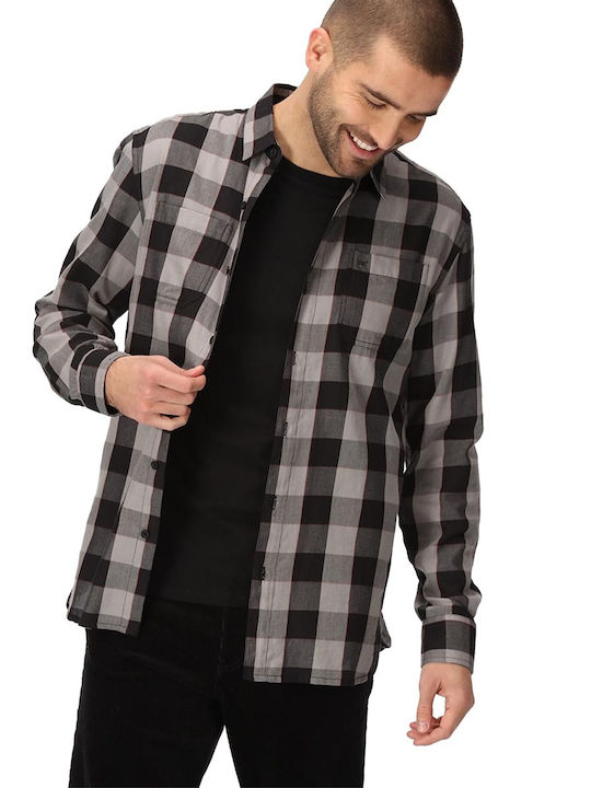 Regatta Long Sleeved Men's Shirt Long Sleeve Cotton Checked Black