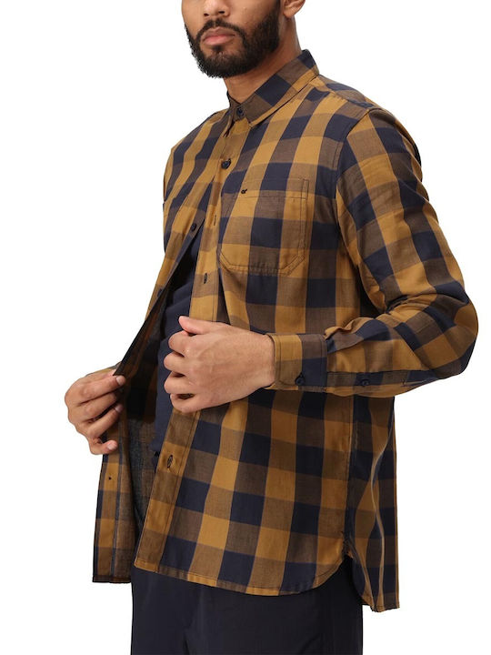 Regatta Long Sleeved Men's Shirt Long Sleeve Cotton Checked Blue