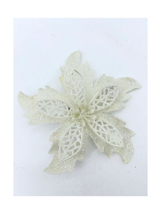 Ornament Floare Metalic Alb