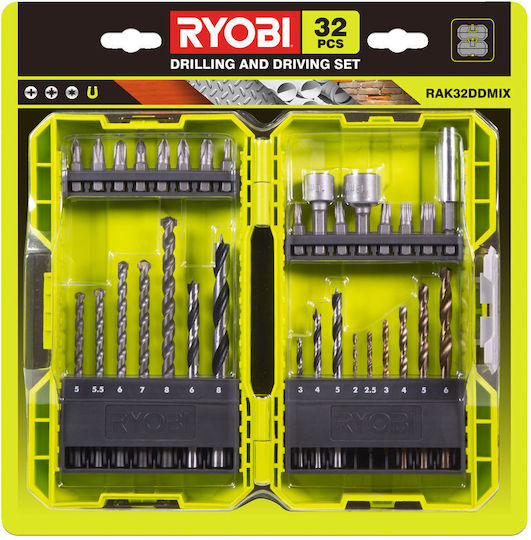 Ryobi Set of 32 Drills with Hexagonal Shank for Masonry και Wood