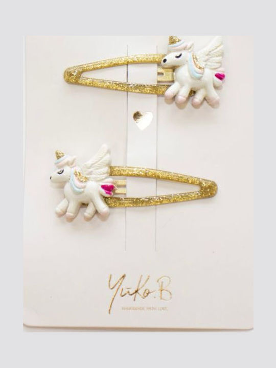 Yuko.B Set of Kids Hair Clips with Hair Clip Unicorn in Gold Color 2pcs