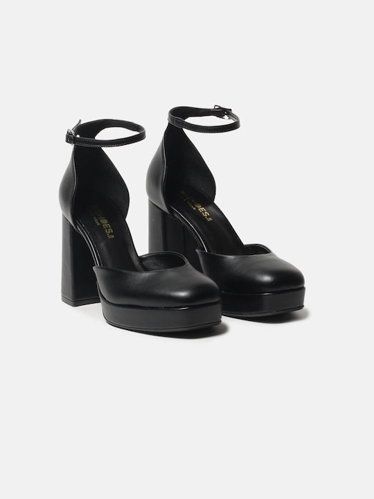 InShoes Synthetic Leather Black Heels with Strap