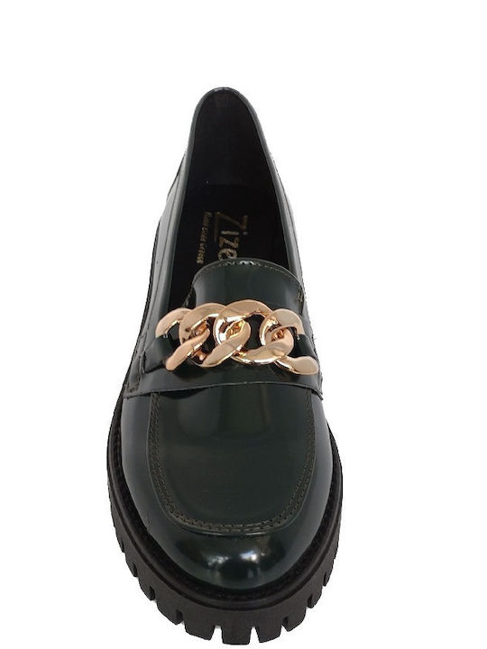 Patent Leather Women's Loafers in Green Color