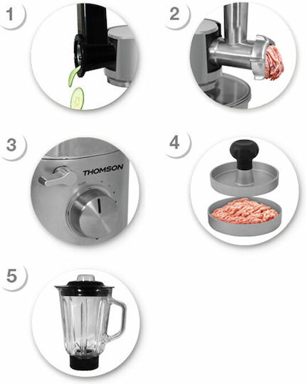 Thomson Crea Chef Master Pro Robot De Bucătărie 1200W Cu Bol Inox 5L Inox