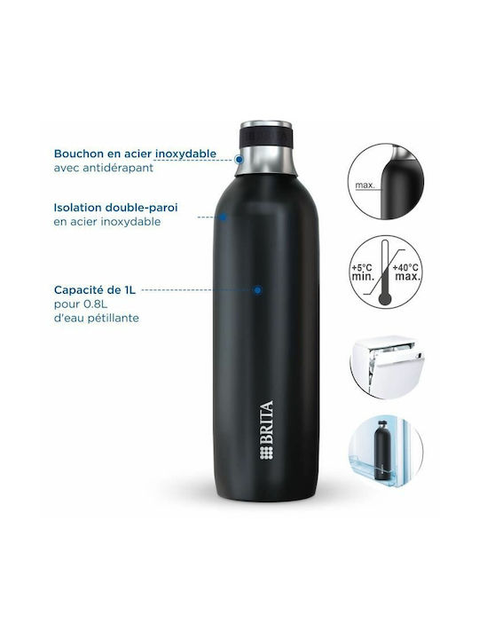 Brita Sodatrio Бутилка За Вода Стъклена С Винтов Капак Черна 1000ml