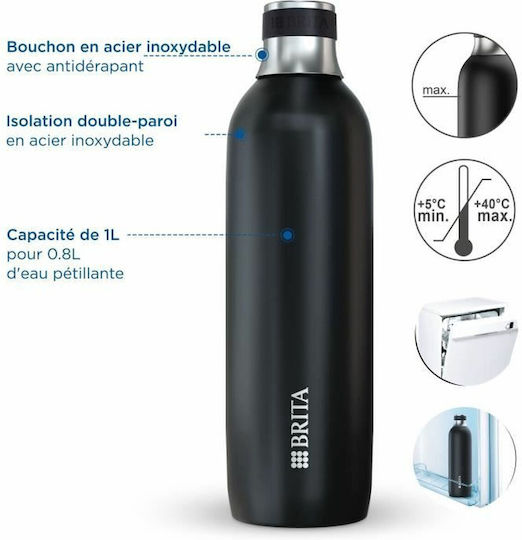Brita Sodatrio Бутилка За Вода Стъклена С Винтов Капак Черна 1000ml