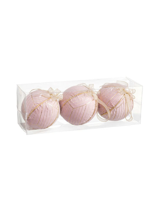 BigBuy Christmas Fabric Ball Ornament Pink 10cm 3pcs