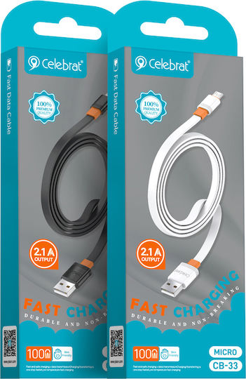 Celebrat Flat USB 2.0 to micro USB Cable Λευκό 1m (CB-33A-M-WH)