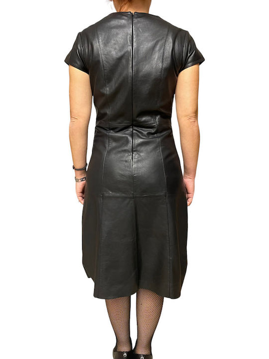 Midi Evening Dress Leather Black