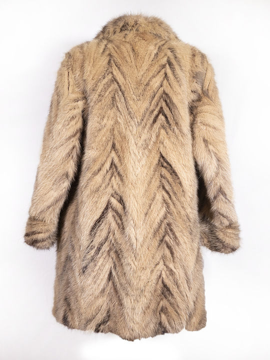 Ageridis Leather Women's Long Fur Mink Beige