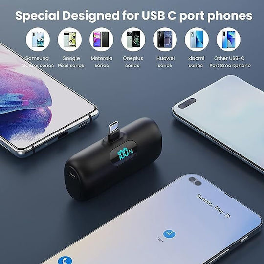 Portable K53-TYPE-C Power Bank 5000mAh 15W Power Delivery Μαύρο