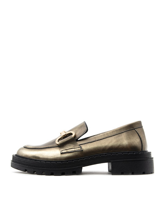 Inuovo Leder Damen Loafers in Gold Farbe