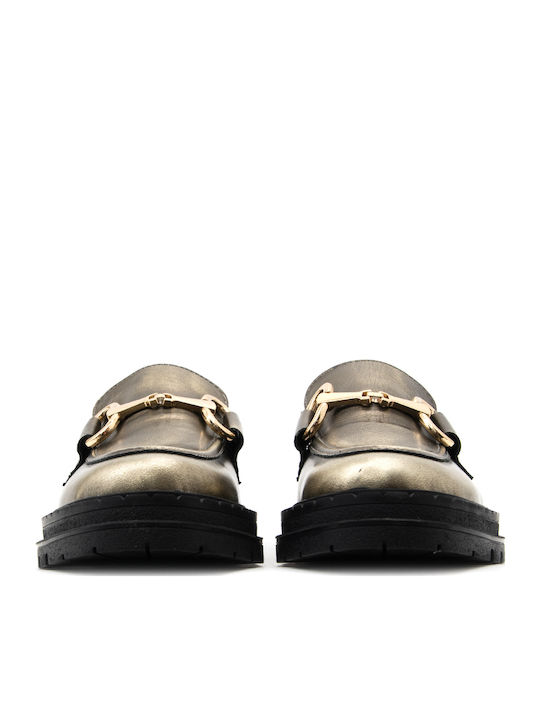 Δερμάτινα Γυναικεία Loafers σε Χρυσό Χρώμα