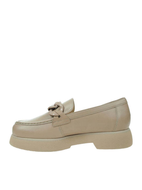 Leder Damen Loafers in Beige Farbe
