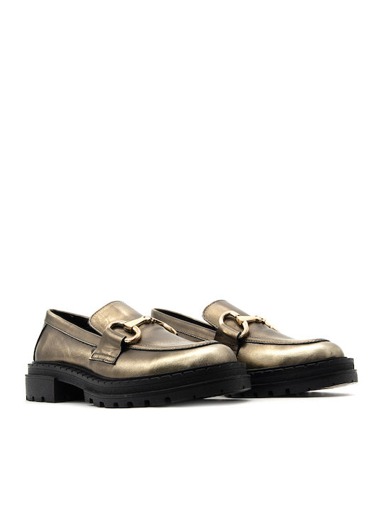 Δερμάτινα Γυναικεία Loafers σε Χρυσό Χρώμα