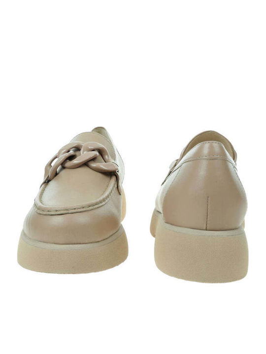 Leder Damen Loafers in Beige Farbe