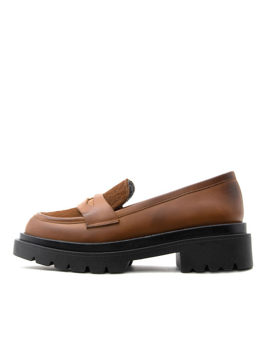 I Athens Leather Women's Loafers in Tabac Brown Color