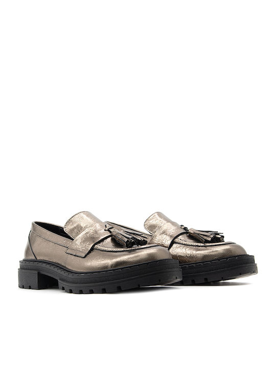 Leder Damen Mokassins Bronze