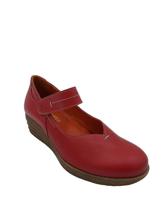 Pyramis Lederne Damen Ballerinas in Rot Farbe