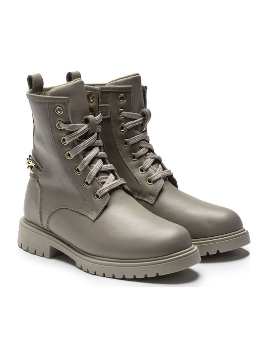 Leather Kids Boots with Zipper Beige